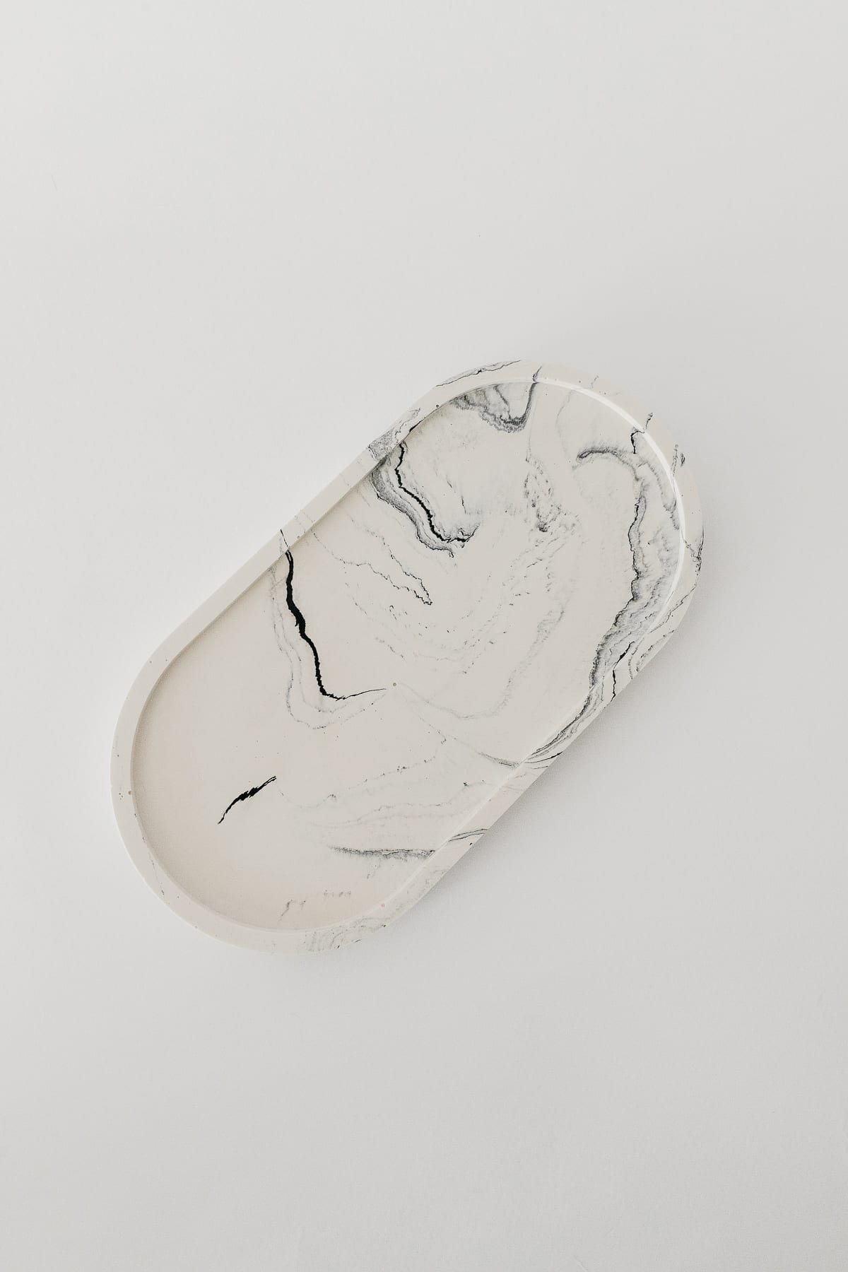 jesmonite oval tray black and white marble